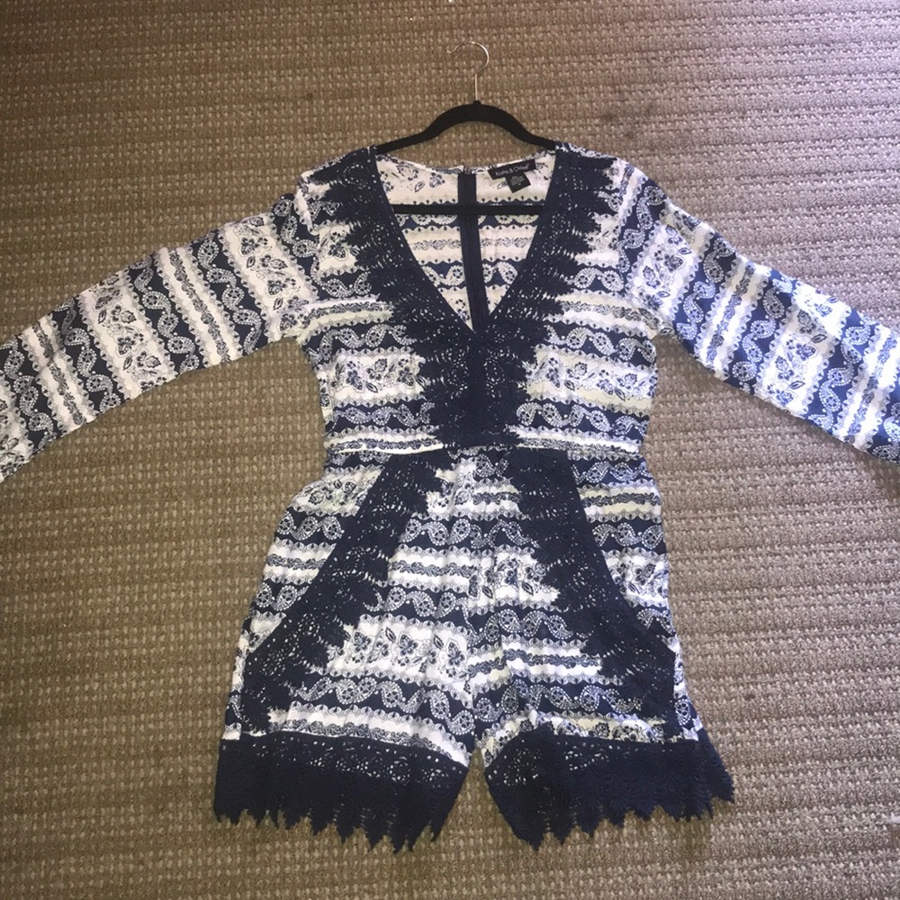 Blue and white romper